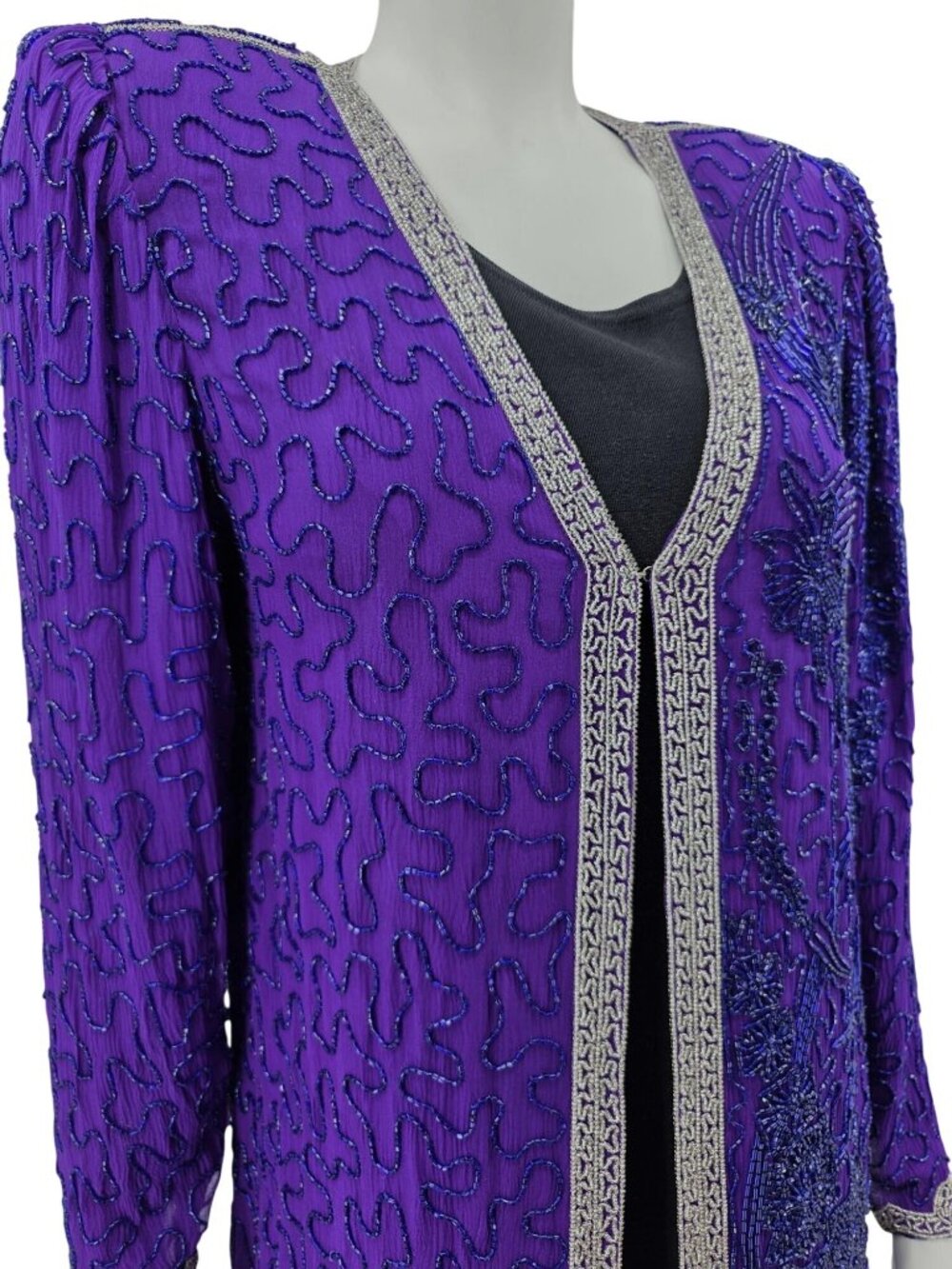 Neiman Marcus Vintage 100% Purple Silk Beaded Cardigan, Women's Medium